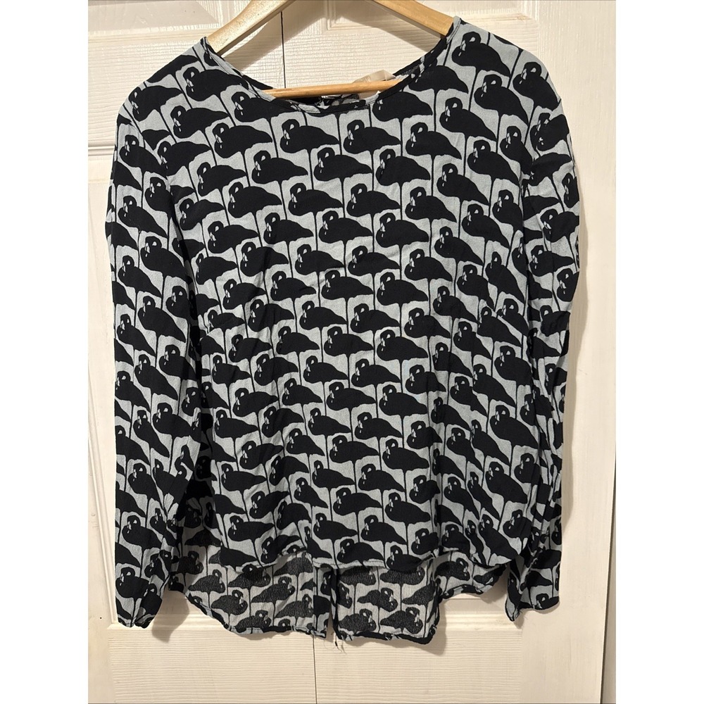 H&M Black Gray Flamingo Bird Shirt Size 14